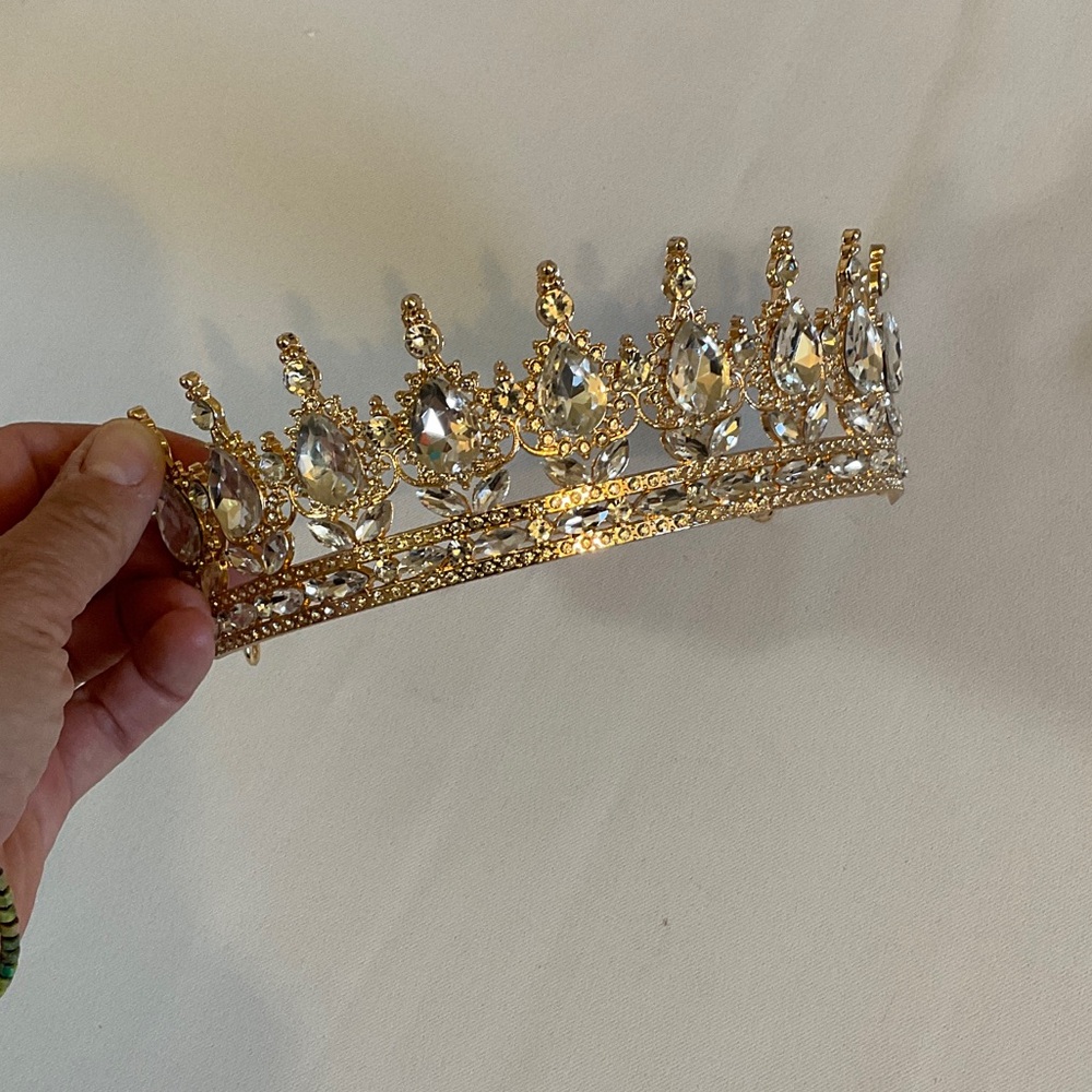 Gold Crystal Tiara Crown - Women Accessories